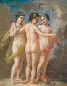 Die Drei Grazien (+ Die Drei Grazien Mit Einem Kranz; Pair) by Carl Josef Alois Agricola