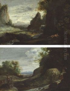 The Penitent Magdalene In A Wooded Landscape (+ Saint Francis In A Wooded Landscape; Pair)