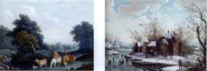 A Wooded Landscape With Peasants And Cattle Fording A Stream (+ A Winter Landscape With Skaters By A Fortified Farm; Pair)