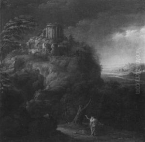 Landschaft Bei Tivoli Mit Dem Vestatempel by Christoph Ludwig Agricola
