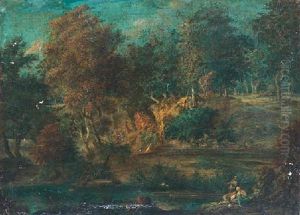 A River Landscape With Figures Resting And Hunting by Christoph Ludwig Agricola