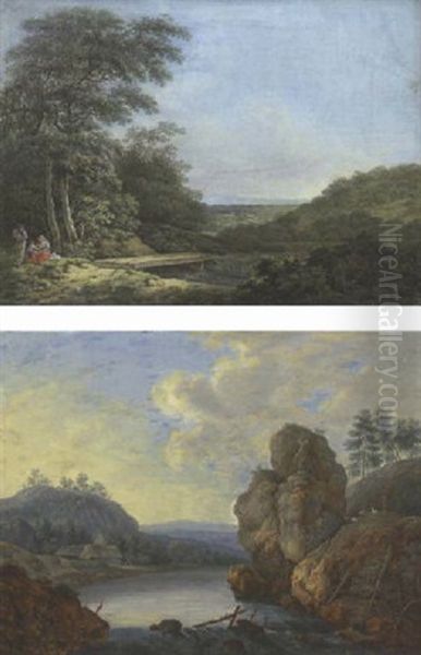 Eine Gebirgige Flusslandschaft, Auf Einem Felsenvorsprung Rechts Ein Hirte Mit Seiner Schafherde - view 1
