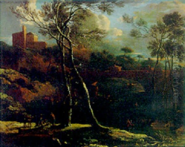 A River Landscape With Peasants Gathering Wood On A Bank, A Bridge Beyond - view 1