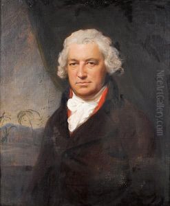 Portrait Of Bryan Edwards (1743-1800),half-length, In A Brown Coat, Seated Before A Green Curtain, A Viewto A Caribbean Landscape Beyond by Lemuel-Francis Abbott