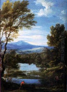 La Trappe Aux Oiseaux Au Bord De La Mare by Christoph Ludwig Agricola