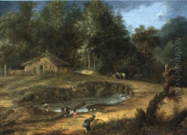 Baumbestandene Landschaft Mit Figuren - view 1