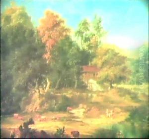 Washerwomen Laudering Their Clothes In A Millstream While Herdsmen Watch Over Their Cattle In A Nearby Pasture Washerwomen Laudering Their Clothes In A Millstream While Herdsmen Watch Over Their Cattle In A Nearby Pasture