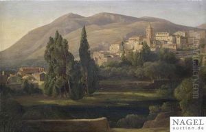 Italian Landscape With A Town View by Eduard Agricola
