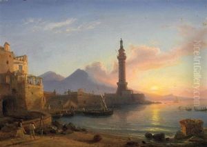 Blick Auf Eine Suditalienische Bucht Mit Leuchtturm Bei Sonnenaufgang