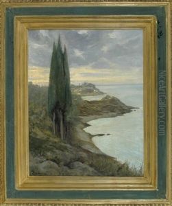 Sudliche Kustenlandschaft Mit Zypressen by Curt Agthe