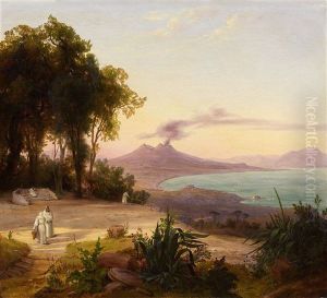 The Bay Of Naples With View Of Mount Vesuvius by August Wilhelm Julius Ahlborn