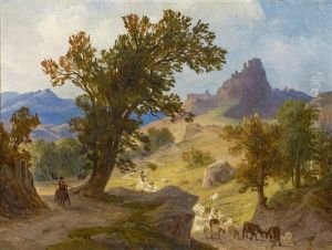 Hirten Unterhalb Von Cervara Im Latium by August Wilhelm Julius Ahlborn