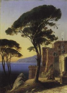 Klosteranlage Am Golf Von Neapel Bei Sorrent by August Wilhelm Julius Ahlborn