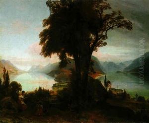 Sunset Over Lake Como by August Wilhelm Julius Ahlborn
