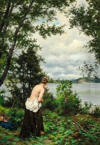 Sommar. Ved En Vik ... Aland (summer Day With A Young Girl Before The Bath In An Inlet In Aland, Sweden) by Fredrik Ahlstedt
