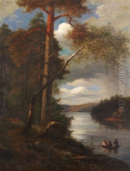 Flusslandschaft Mit Ruderboot - view 1