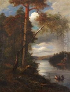 Flusslandschaft Mit Ruderboot