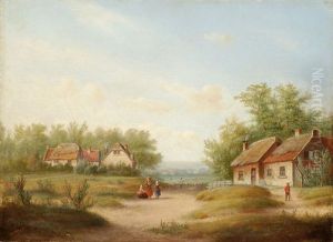 Talking Figures And A Shepherd With His Flock On A Dirt Track By Houses In A Landscape Talking Figures And A Shepherd With His Flock On A Dirt Track By Houses In A Landscape