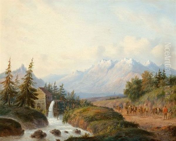 Travelers In A Mountainous Landscape - view 1