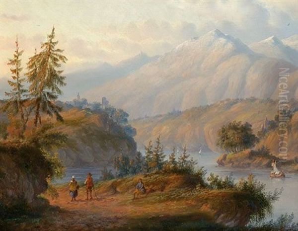 Travelers In A Mountainous Landscape - view 1