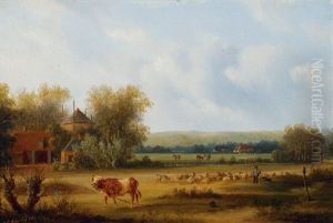 Sheperd With His Flock In A Wide Landscape by Carl Eduard Ahrendts