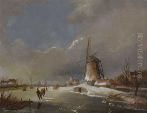 Schlittschuhlaufer In Hollandischer Winterlandschaft - view 1