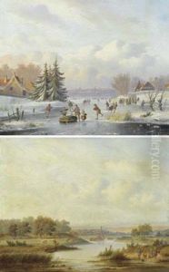 Sommerlandschaft (+ Winterlandschaft; Pair) by Carl Eduard Ahrendts