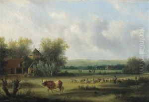 Weidelandschaft Mit Hirten by Carl Eduard Ahrendts
