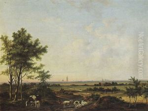 An Extensive Landscape With A Shepherd And His Flood by Carl Eduard Ahrendts