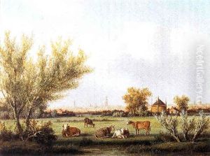 Vee In De Weiden Bij Een Stad by Carl Eduard Ahrendts