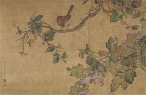 Cherry, Chrysanthemum And Birds by Ai Qimeng