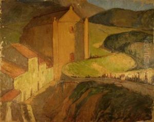 Orange Building And Street by Yarnall Abbott