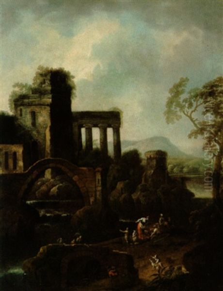 Landschaft Mit Ruinen An Einem Wasserfall Und Figuren - view 1