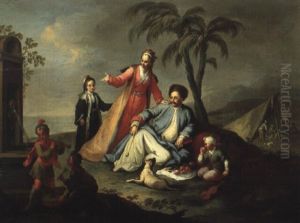 La Famille Du Pacha Pique-niquant Pres D'une Fontaine Romaine by Karl Joseph Aigen