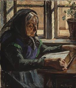 Interior With A Woman Reading The Bible by Christian Aigens