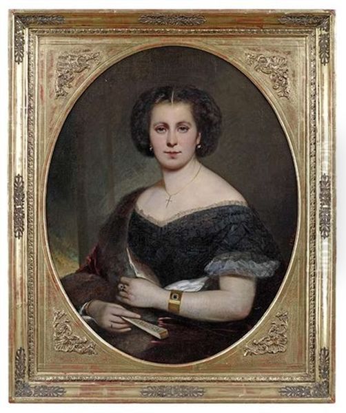 Bildnis Einer Eleganten Dame In Dunklem Kleid Und Rotem Mantel Mit Pelzbesatz - view 1