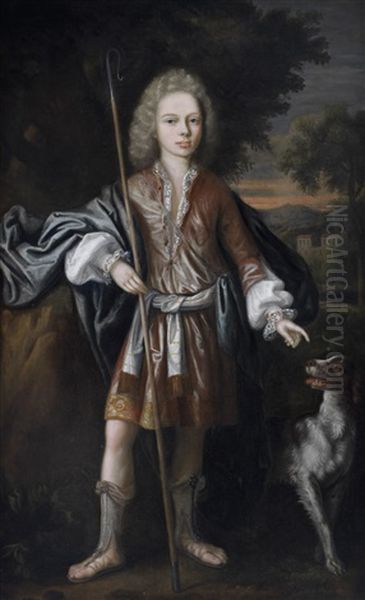 Portrait Of A Young Man As A Shepherd, Traditionally Identified As John, Master Of Elphinstone, Standing With His Dog Before A Landscape - view 1