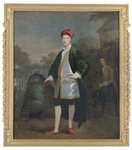 Portrait Of A Gentleman (richard Boyle?) With His Gardener, James Scott, Before A Pond (chiswick?)