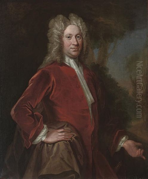 Portrait Of Charles, 9th Lord Elphinstone In A Red Velvet Coat, In A Landscape - view 1