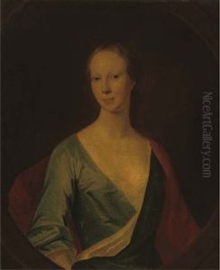 Portrait Of A Lady (lady Tinwald?) In A Blue Dress And Red Wrap