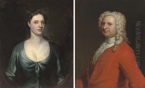 Portrait Of Mr. Herbert, Half-length, In A Red Coat (+ Portrait Of A Mrs. Herbert, Half-length, In A Blue Dress; Pair) by William Aikman