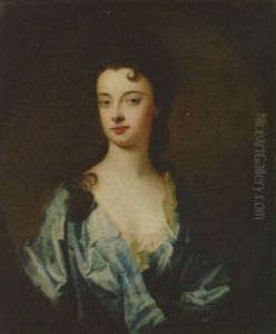 Portrait Of A Lady (the Countess Of Dorchester?) Wearing A Blue Dress