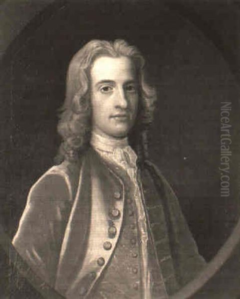 Portrait Of A Gentleman Wearing A Red Jacket With An Embroidered Waiscoat - view 1