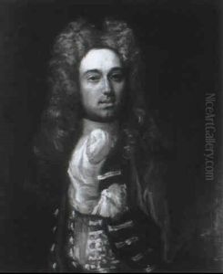 Portrait Of A Gentleman Wearing A Blue Coat by William Aikman