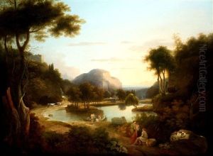 Classical Figures In An Extensive Italianate Landscape (lake Arno?) by Samuel James Ainsley