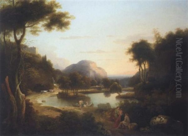 Classical Figures In An Extensive Italianate Landscape, (lake Arno?) - view 1