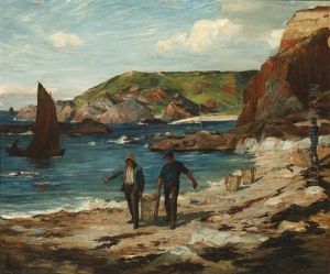 A Scottish Cove, With Fishermen On The Beach thumbnail