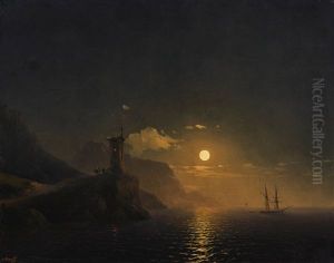 Chapel By The Coast On A Moonlit Night by Ivan Konstantinovich Aivazovsky