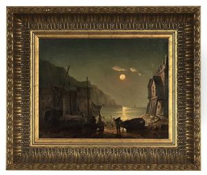 Sunset Scene With Figures And Fishing Boats On The Shore by Ivan Konstantinovich Aivazovsky