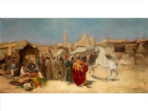 Arabischer Markt Mit Vorfuhrung Eines Araber-schimmelhengstes